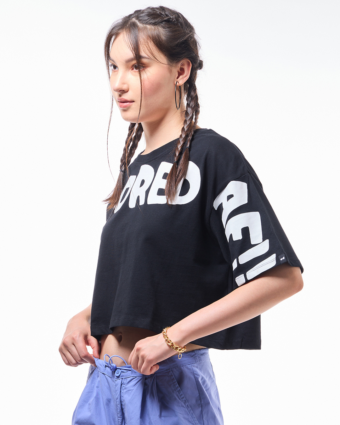 Shop Women's Black Bored Typography Oversized Short Top-Back