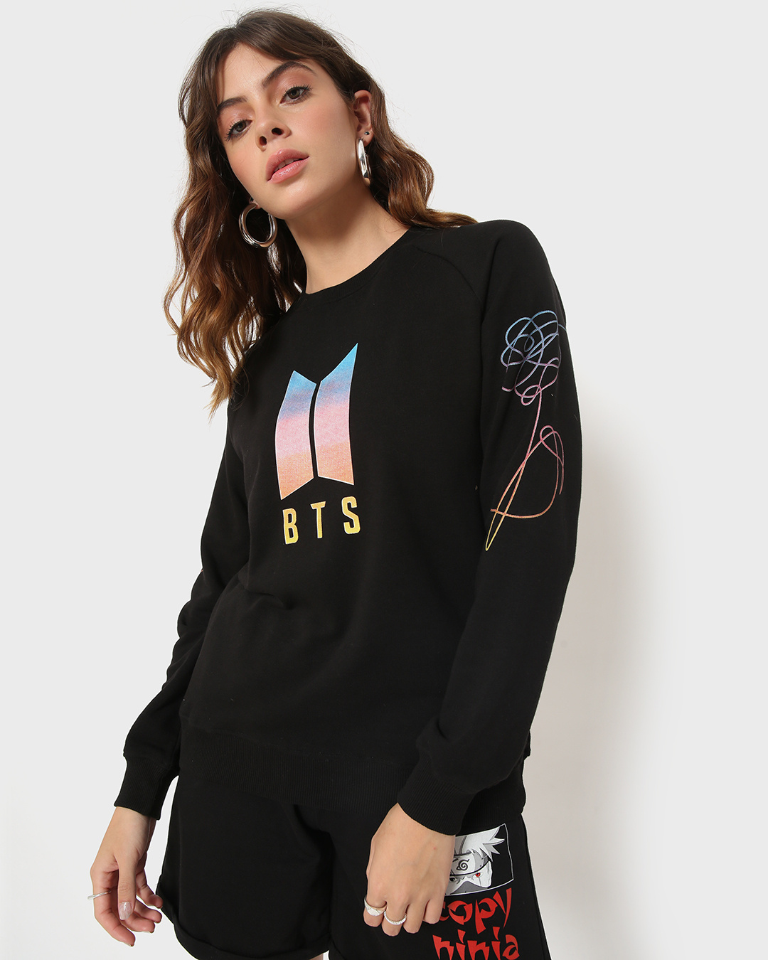 Buy Women's Black BTS Typography Sweatshirt Online at Bewakoof