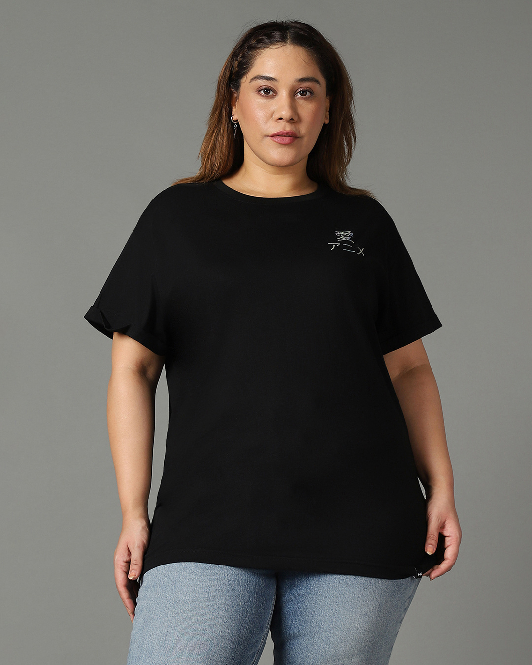 Shop Women's Black Promo Graphic Printed Plus Size Boyfriend T-shirt-Back