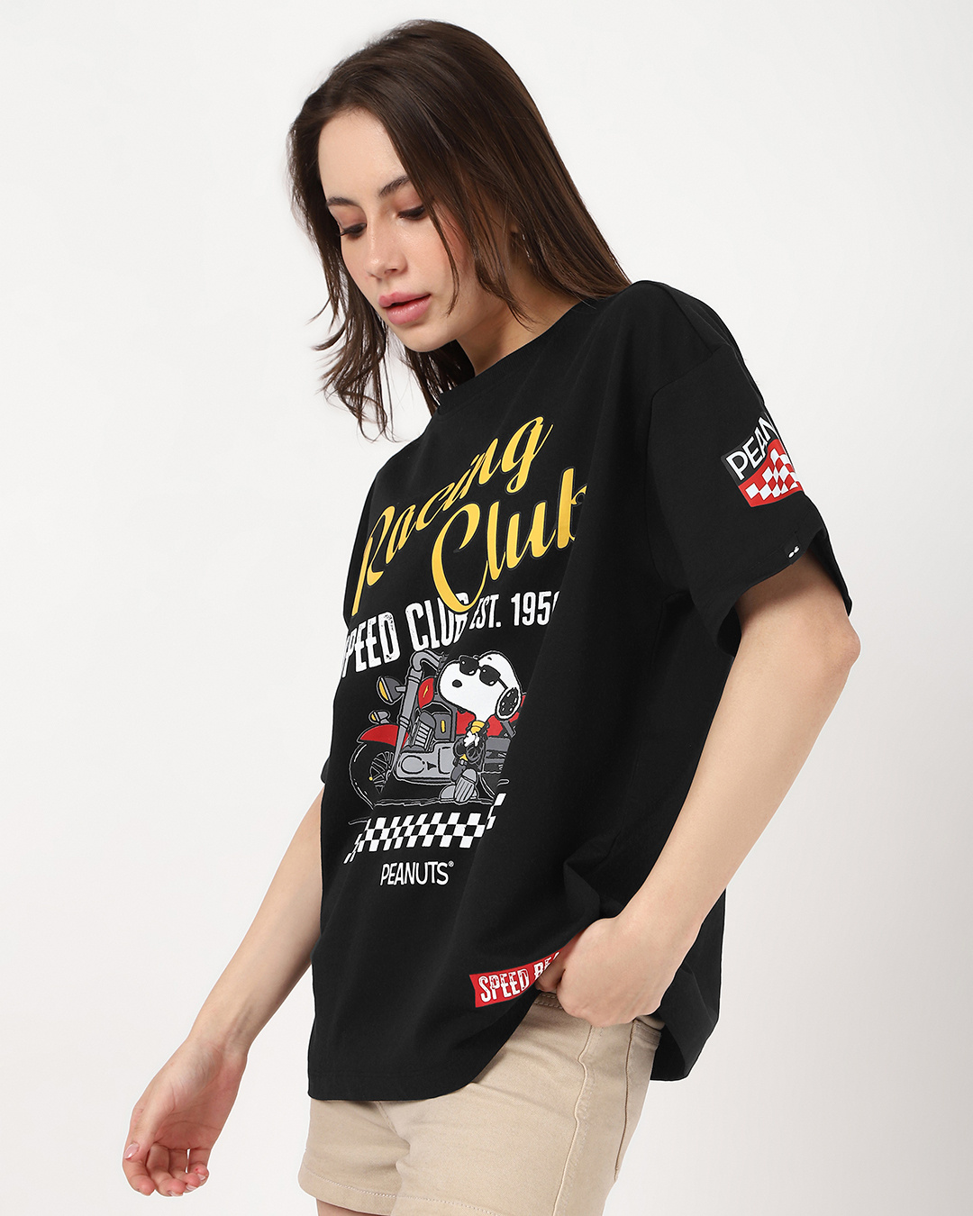 Shop Women's Black Racing Club Graphic Printed Oversized T-shirt-Back