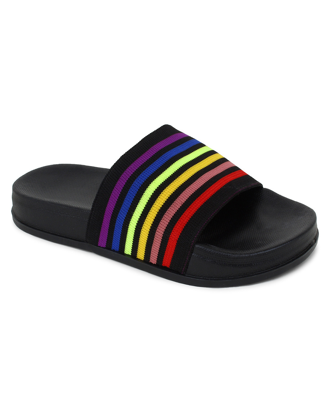 Shop Women's Black Rainbow Striped Sliders-Back