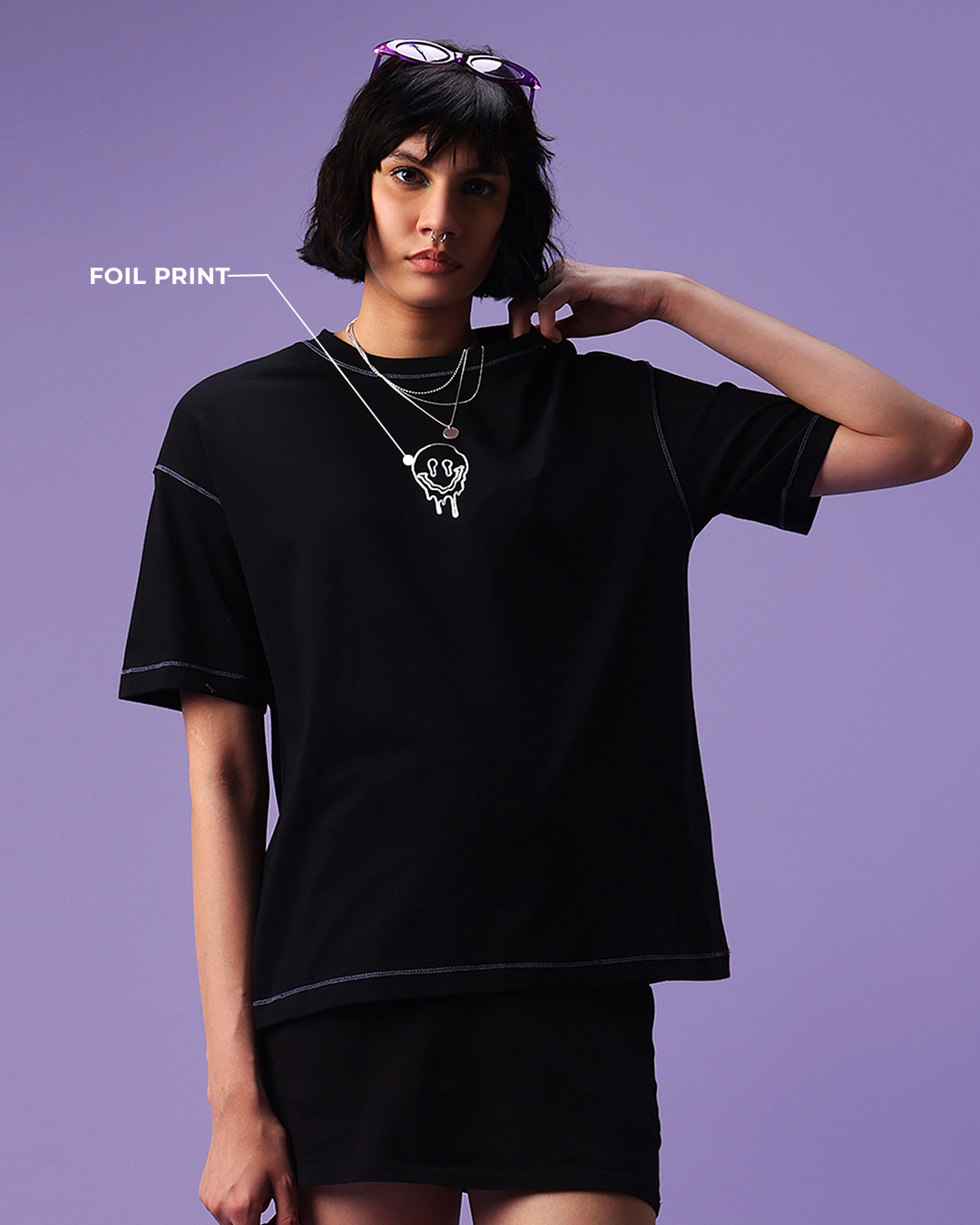 Shop Women's Black Rave Generation Graphic Printed Oversized T-shirt-Back