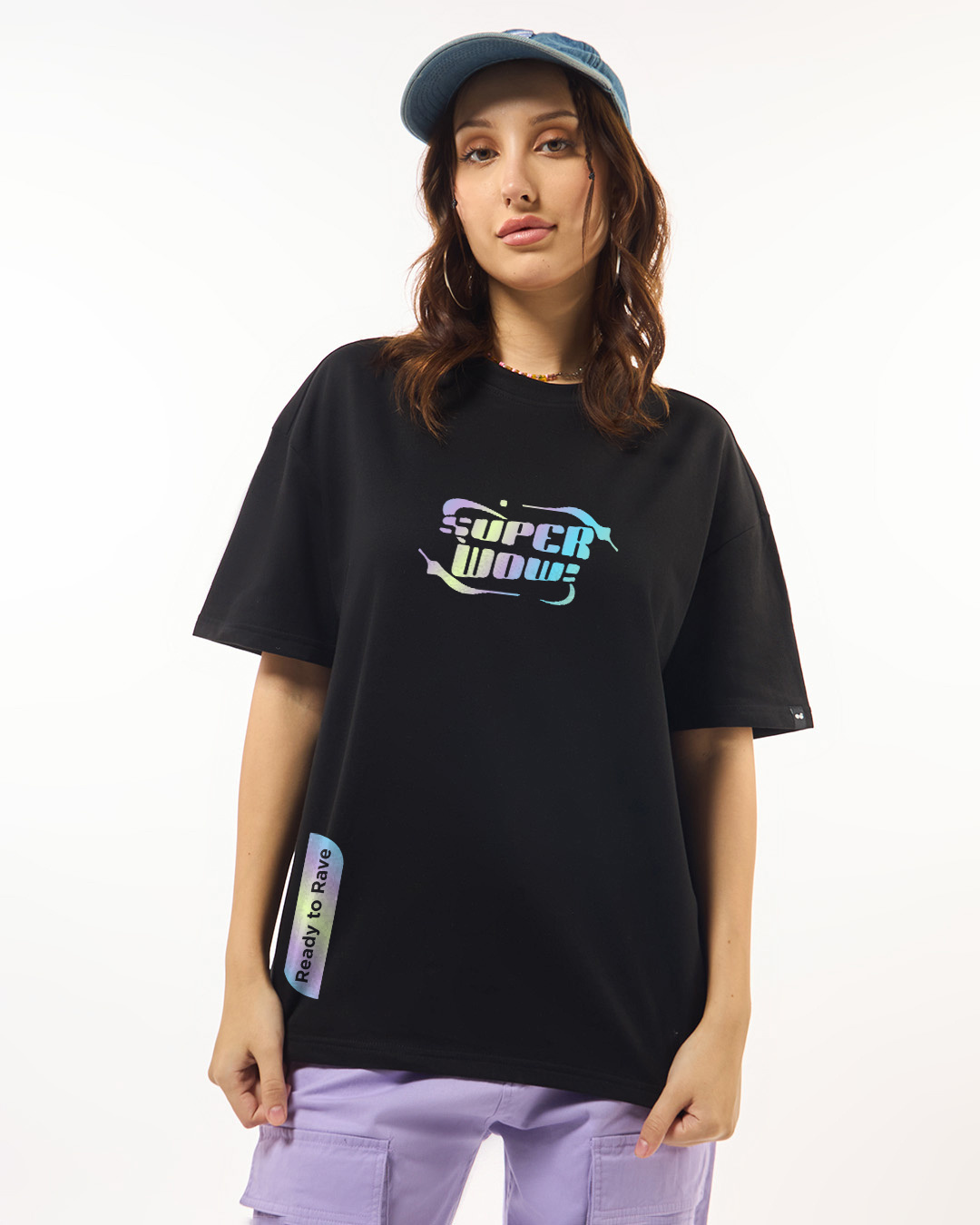 Shop Women's Black Ready To Rave Graphic Printed Oversized T-shirt-Back