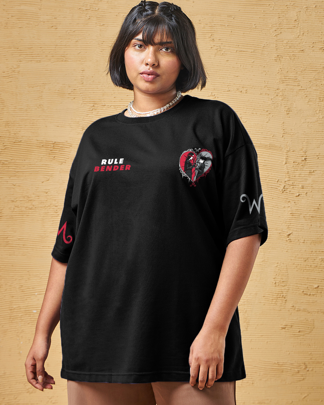 Shop Women's Black Recklessly Fearless Graphic Printed Oversized Plus Size T-shirt-Back
