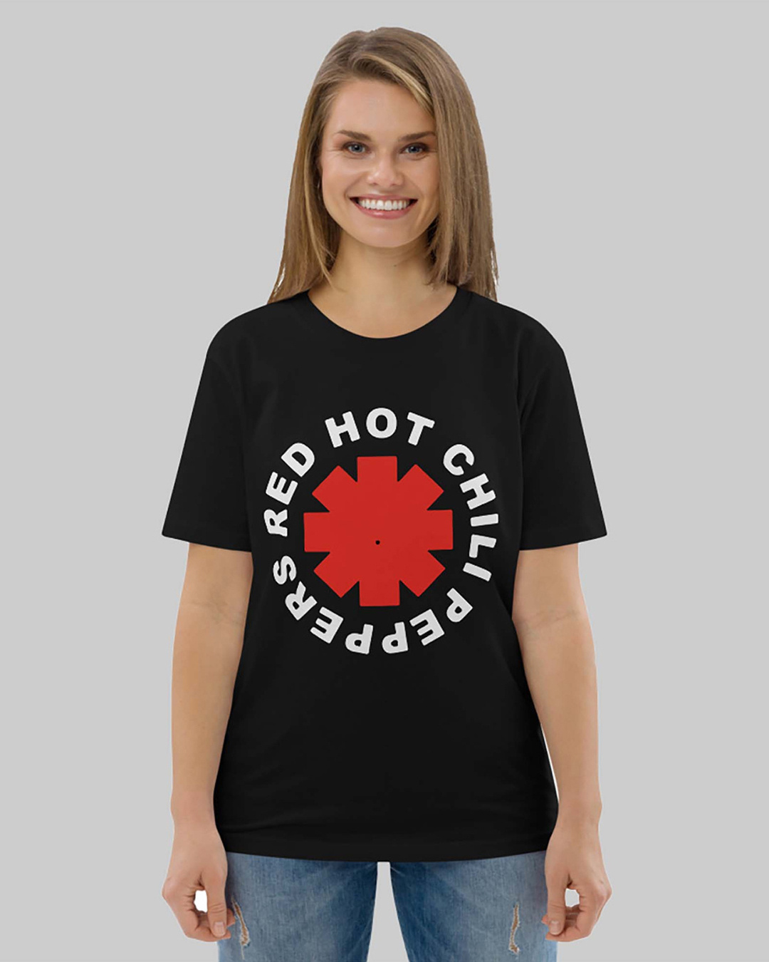 Buy Women's Black Red Hot Chili Peppers Typography Loose Fit Tshirt