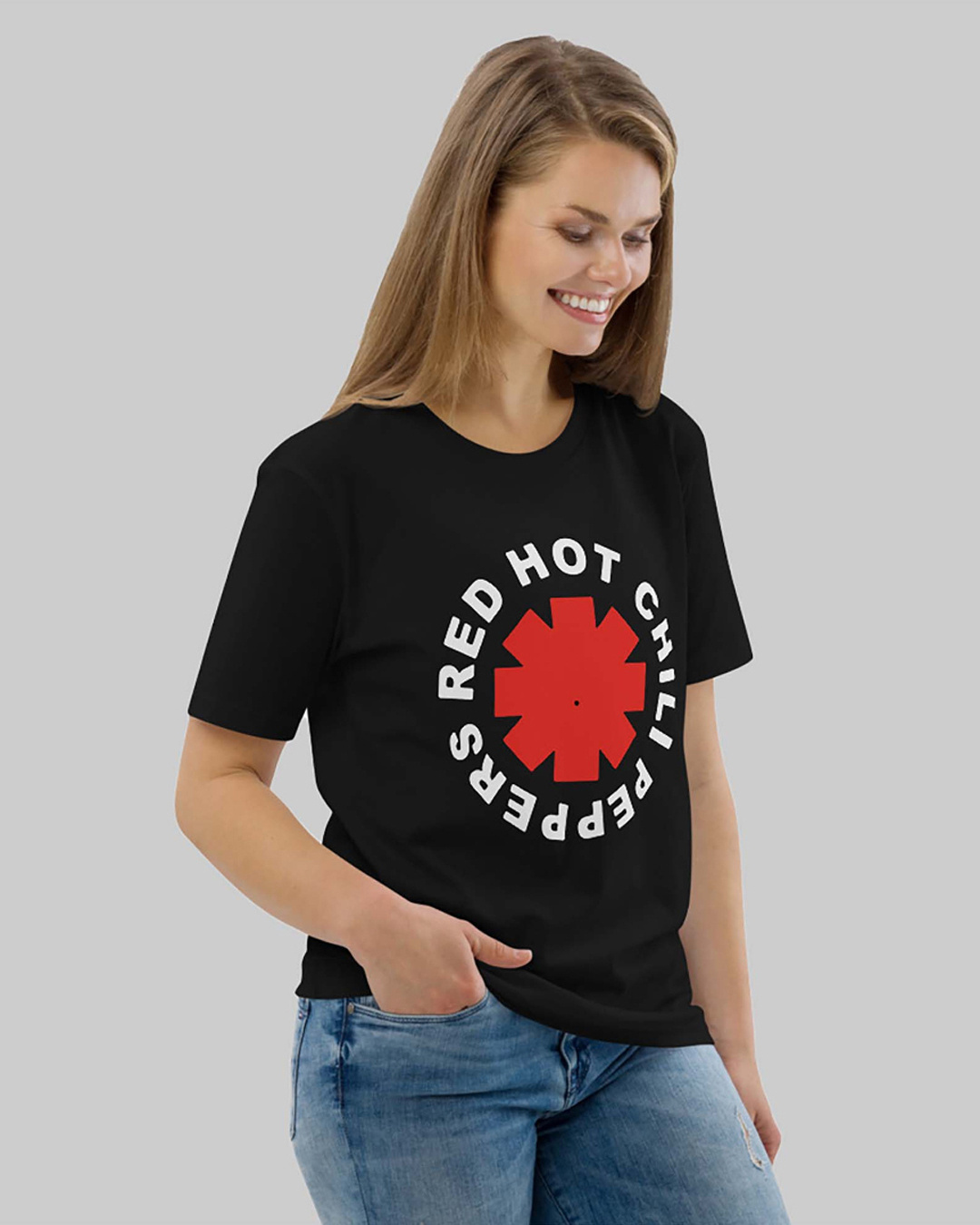 Shop Women's Black Red Hot Chili Peppers Typography Loose Fit T-shirt-Back