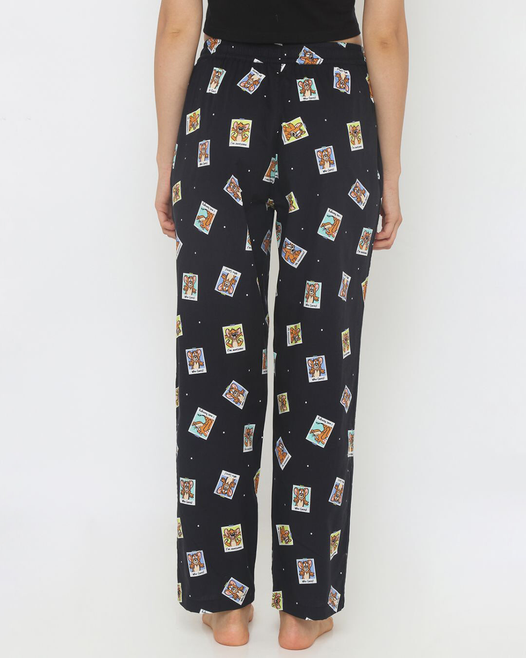 Shop Women's Black Regular Fit Printed Pyjamas-Back