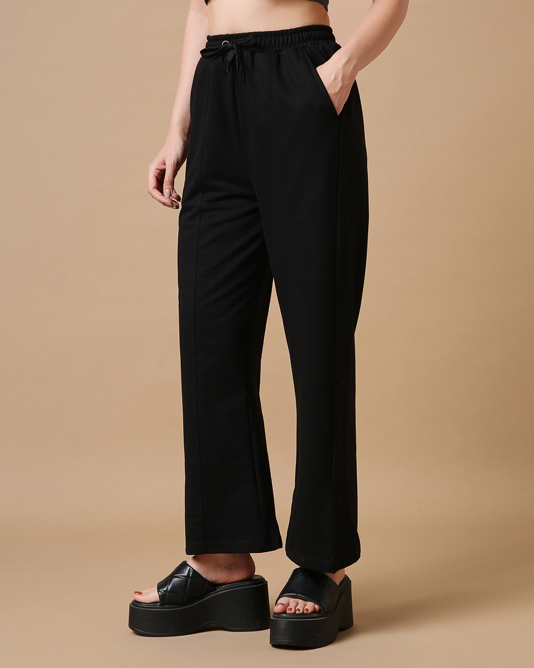 Shop Women's Black Relaxed Fit Track Pants-Back