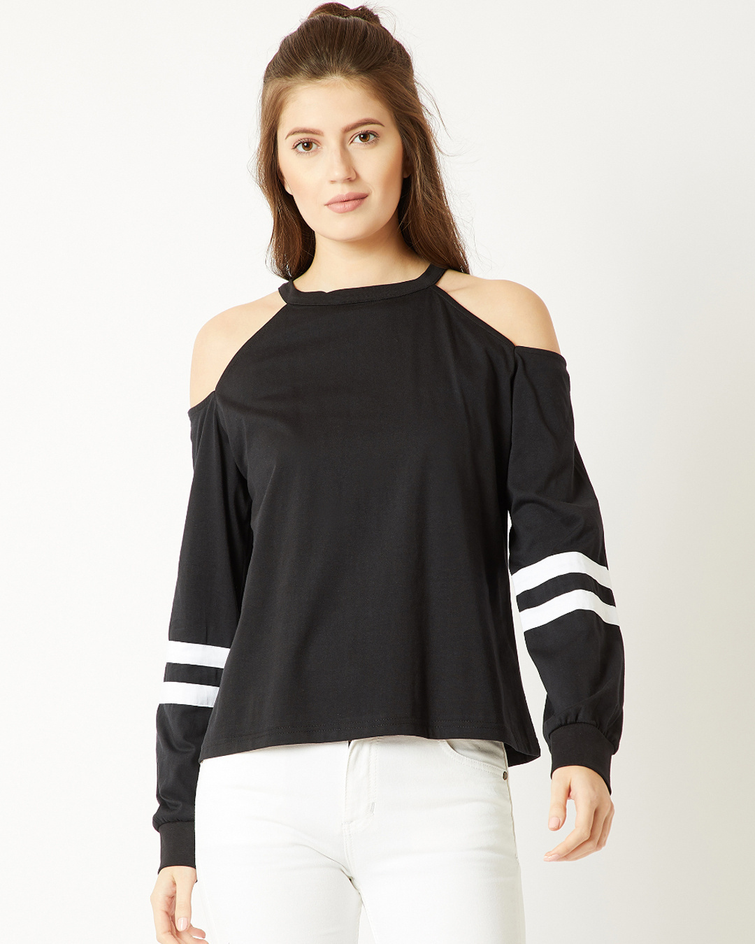 Black cold clearance shoulder sweatshirt