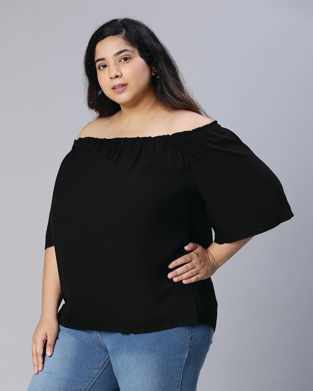 Shop Women's Black Relaxed Fit Plus Size Top-Back