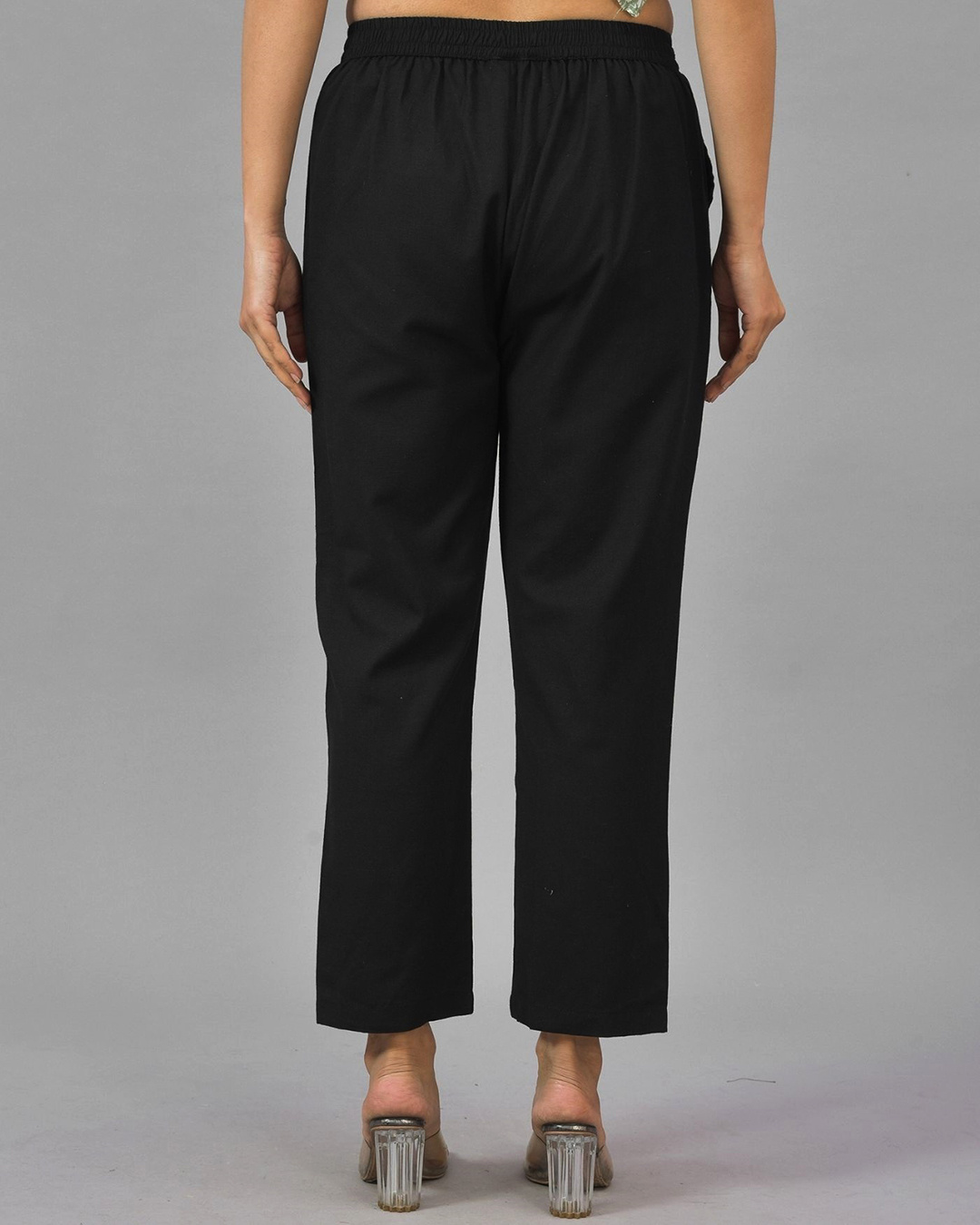 Shop Women's Black Relaxed Fit Casual Pants-Back