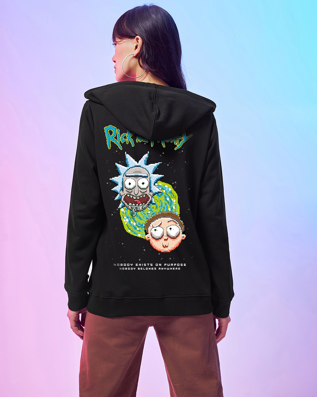 Buy Women's Black Rick and Morty Graphic Printed Hoodies Online at Bewakoof