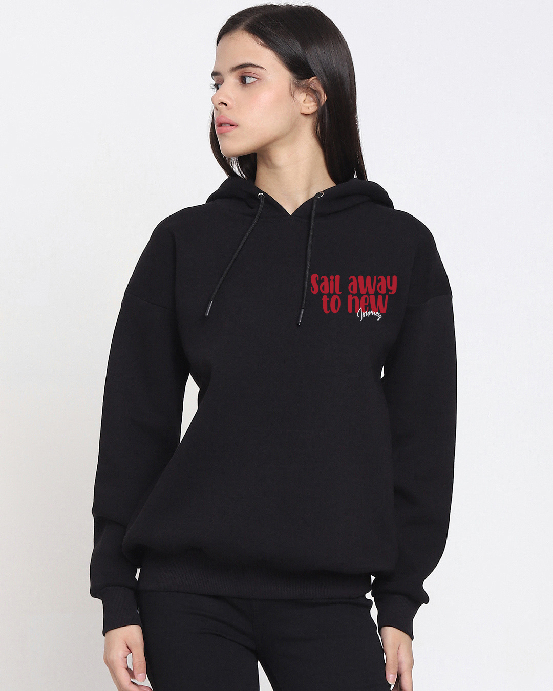 Shop Women's Black Sail Away Graphic Printed Oversized Hoodies-Back