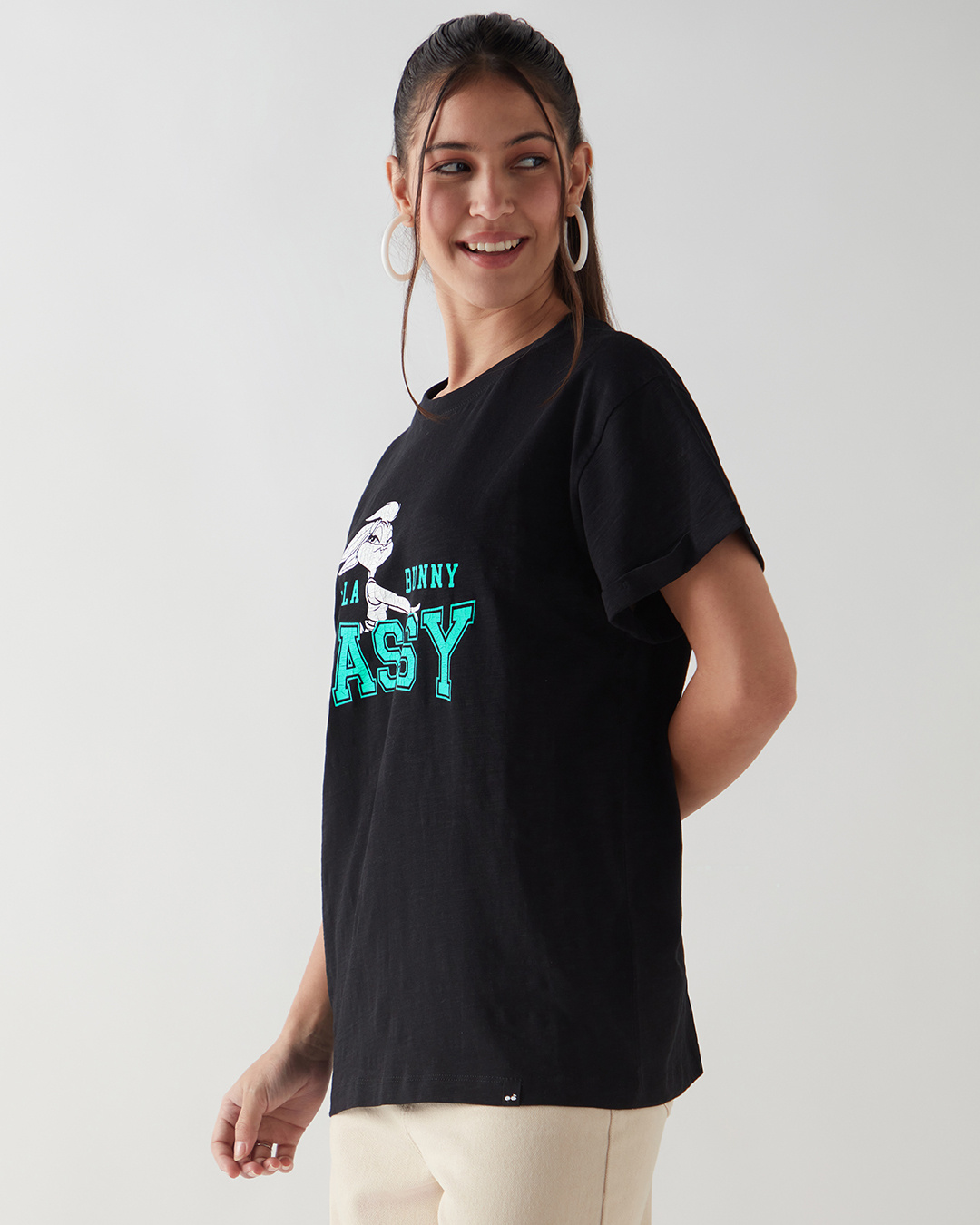 Shop Women's Black Sassy Graphic Printed Boyfriend T-shirt-Back