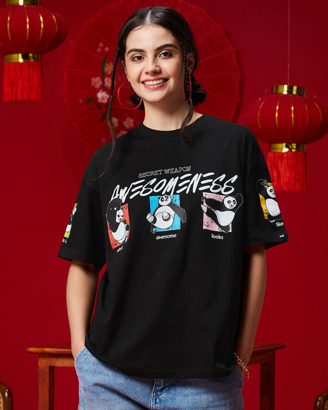 Shop Women's Black Secret Weapon Graphic Printed Oversized T-shirt-Back