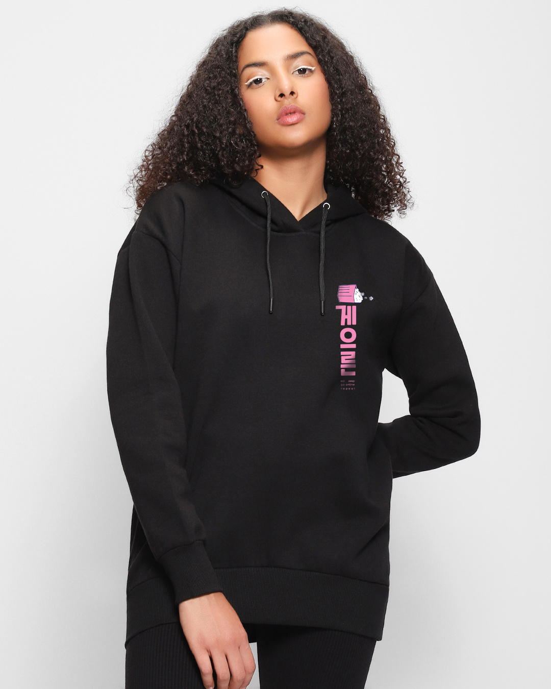 Shop Women's Black Serial Chiller Graphic Printed Oversized Hoodies-Back