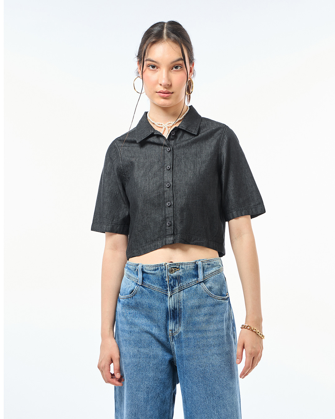 Shop Women's Black Crop Shirt-Back