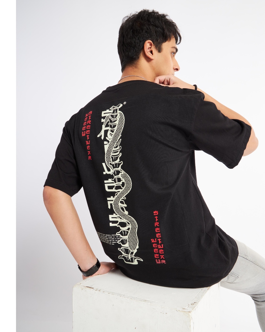 Buy Men's Black Shiver Down My Spine Graphic Printed Oversized T-shirt ...