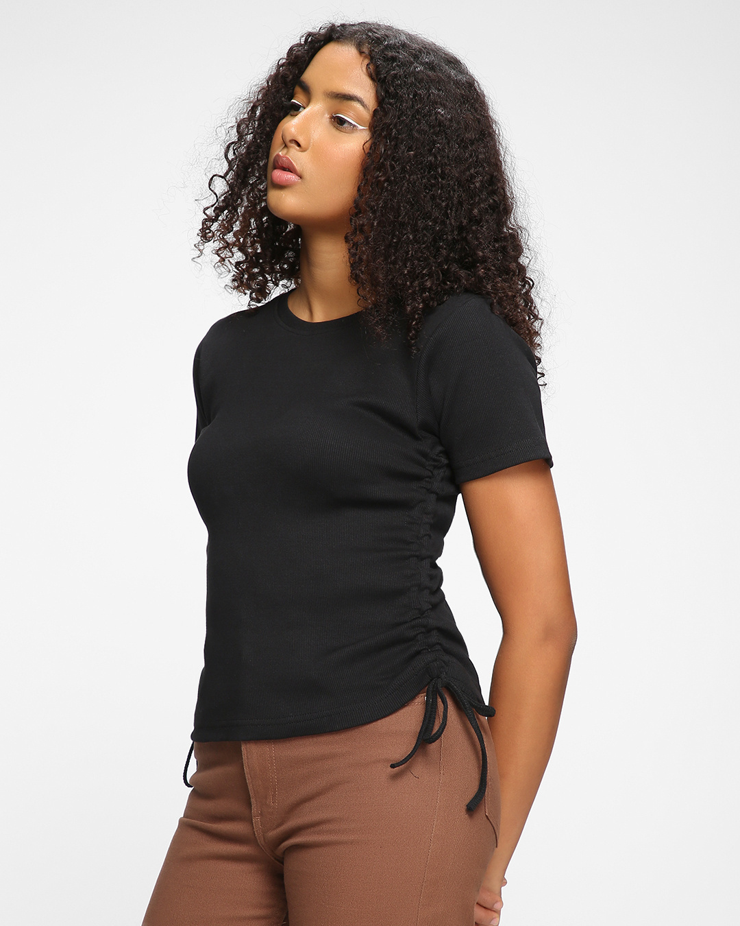 Shop Women's Black Side Gather Slim Fit Top-Back