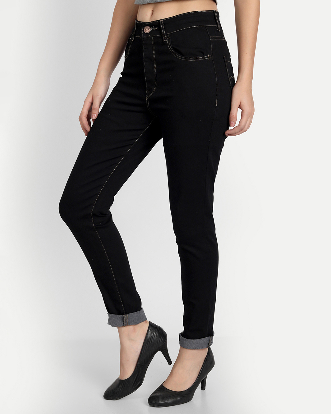 Women's Black Solid Skinny Fit Denim Jeans