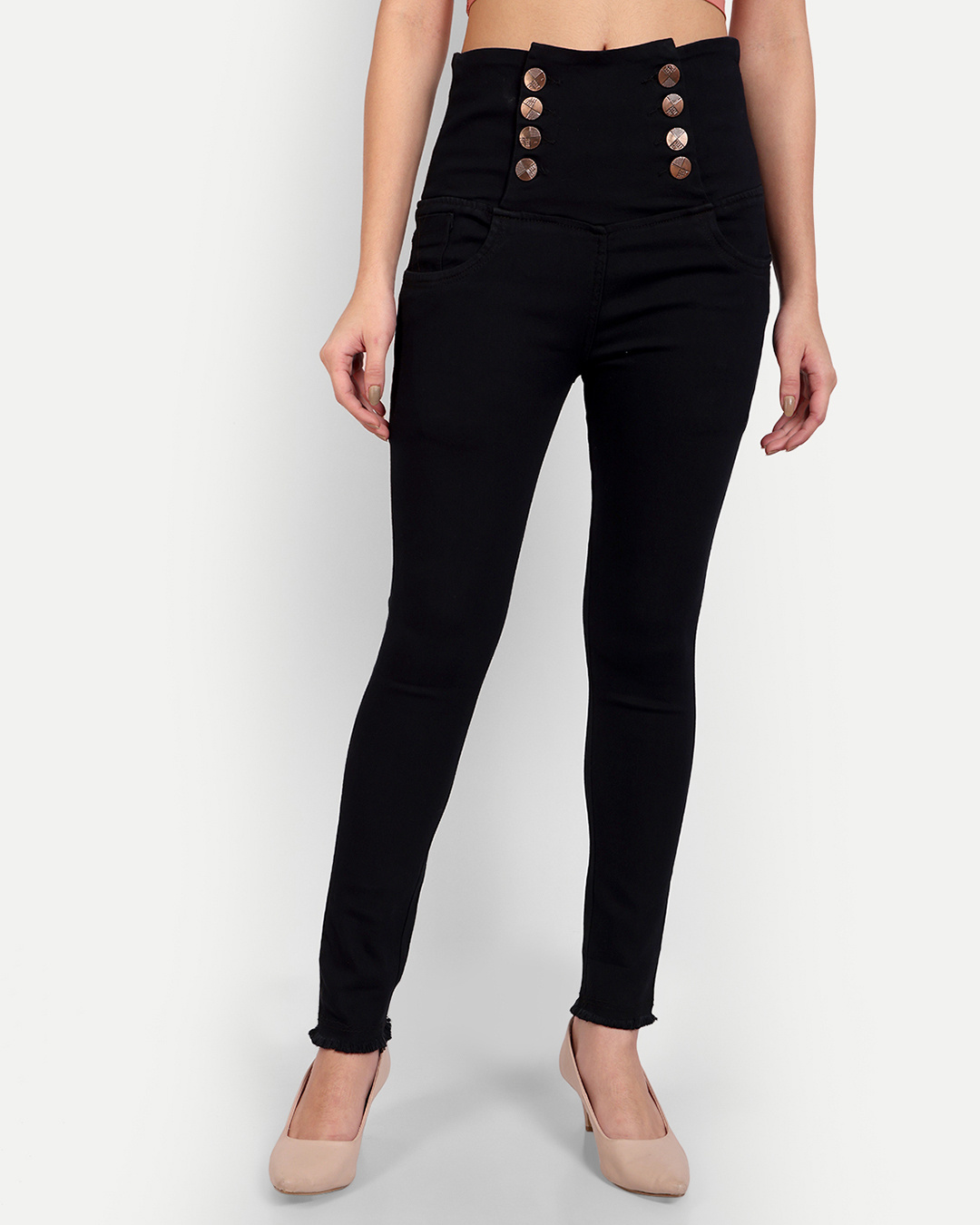 Jeans Skinny JUST BLACK Pour Femme - Taille 25 - Haute Taille - Coton Délavé Bleu - Occasion Très Bon état