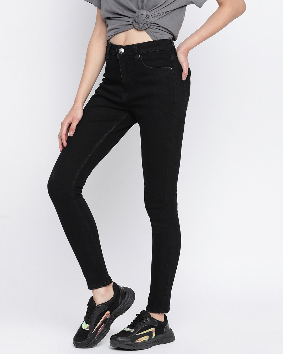 Shop Women's Black Skinny Fit Jeans-Back