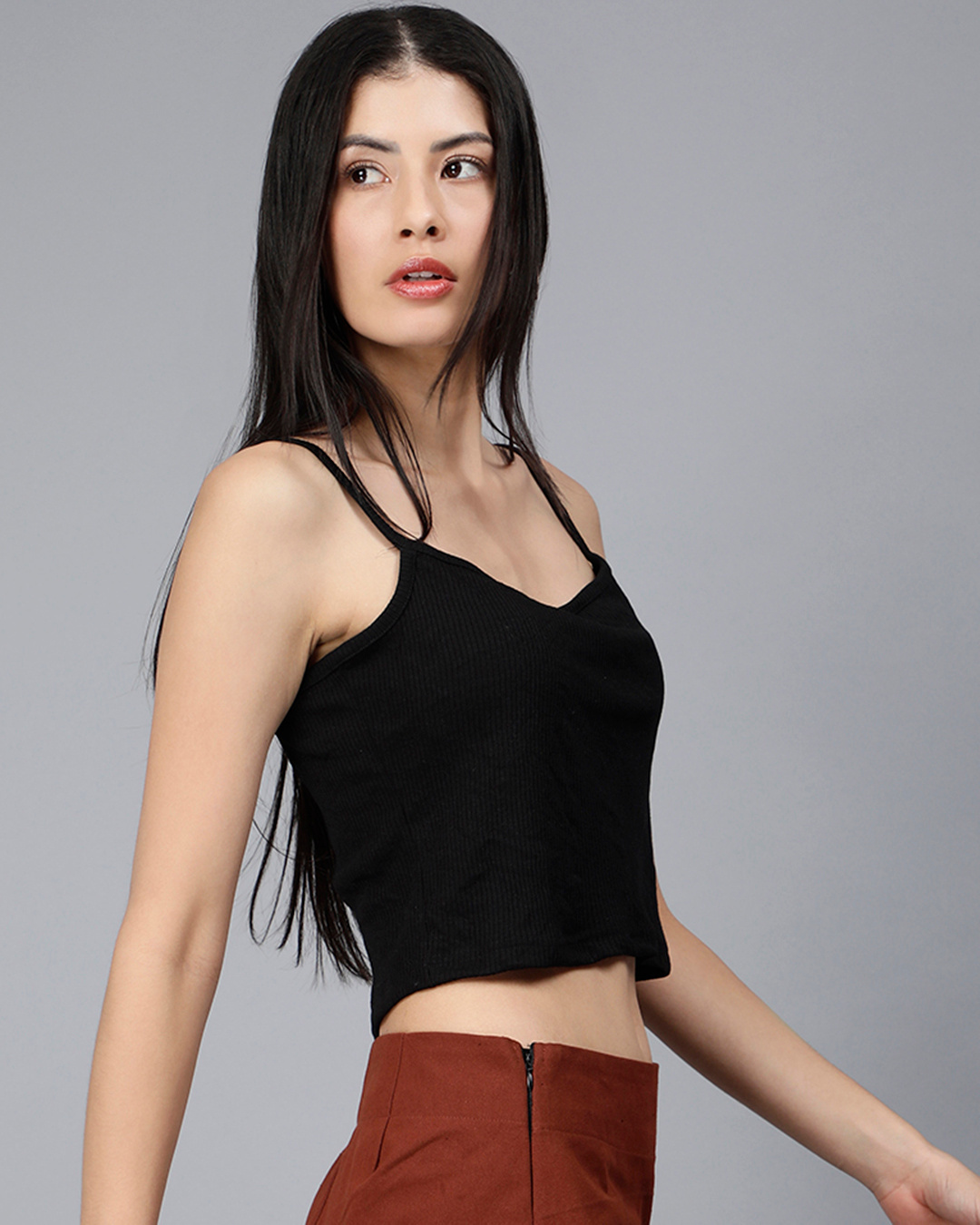 Shop Women's Black Slim Fit Camisole Short Top-Back