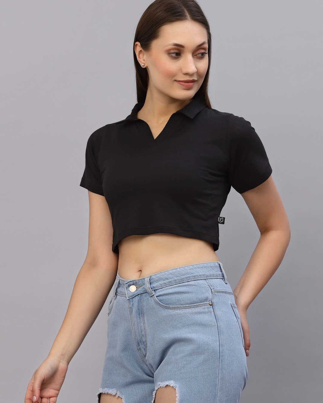 Shop Women's Black Slim Fit Short Top-Back