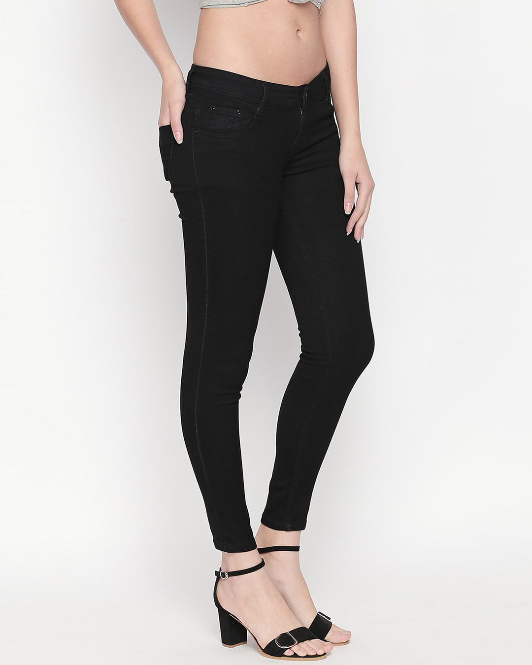 Shop Women's Black Slim Fit Mid Rise Clean Look Stretchable Jeans-Back
