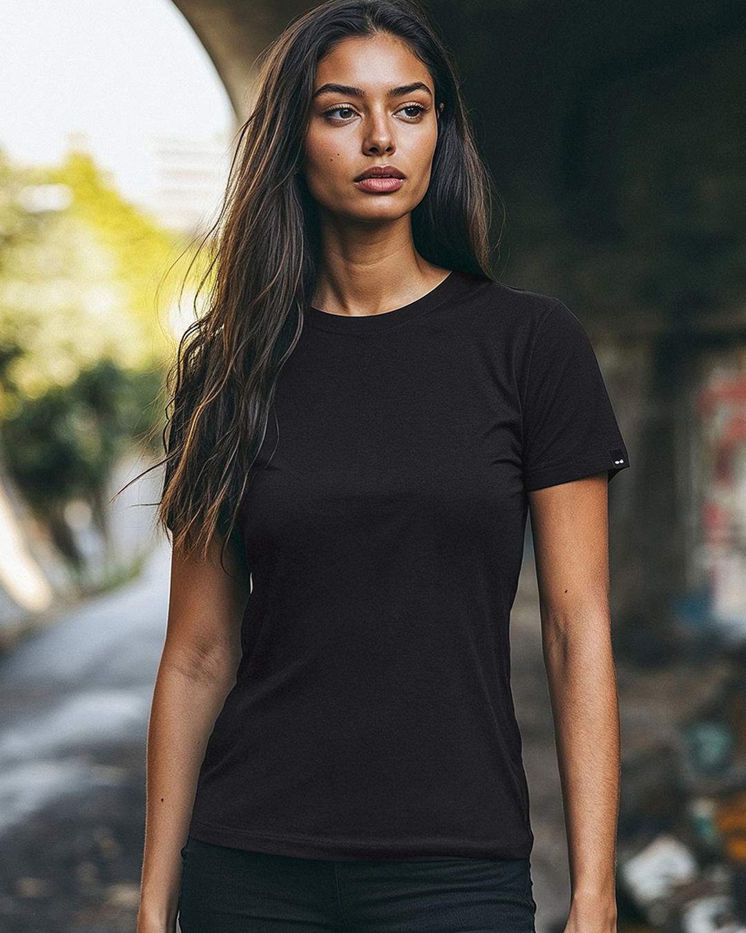 Buy Women's Black Slim Fit T-shirt Online at Bewakoof