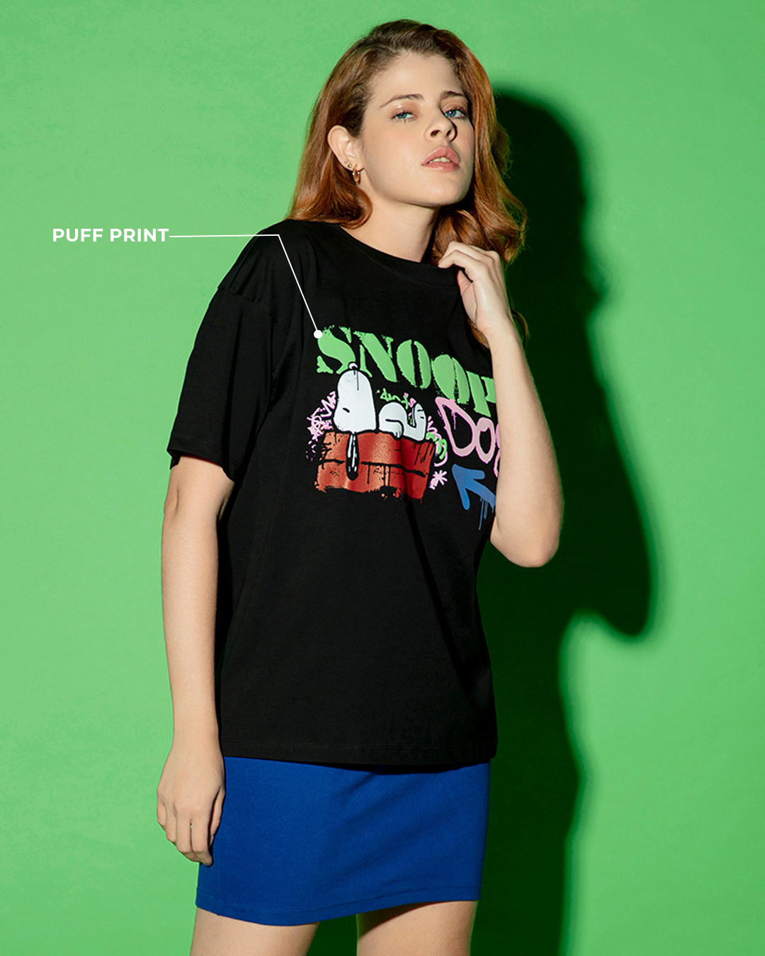Shop Women's Black Snoopy Dog Graphic Printed Oversized T-shirt-Back