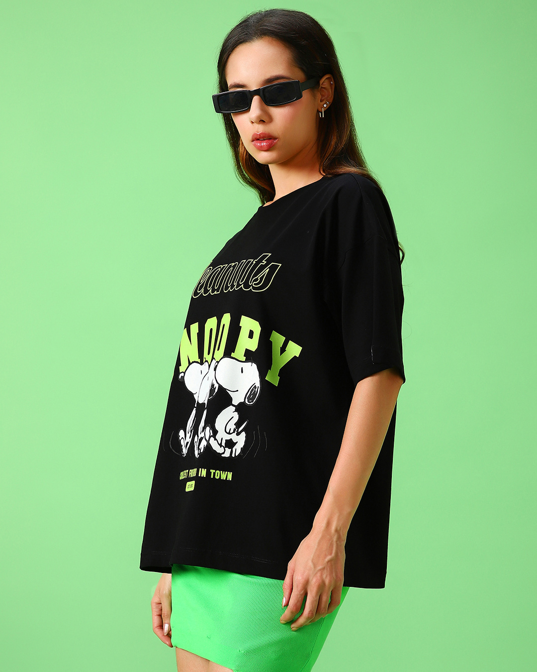 Shop Women's Black Snoopy Illusion Graphic Printed Oversized T-shirt-Back