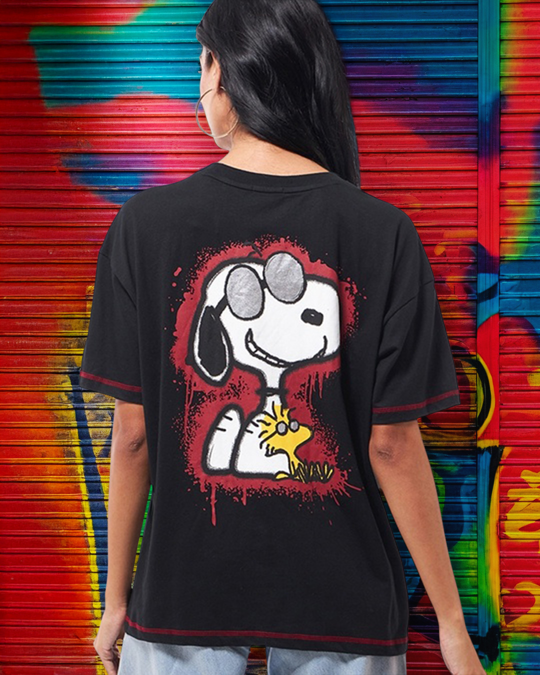 Buy Women's Black Snoopy King Graphic Printed Oversized Plus Size T ...