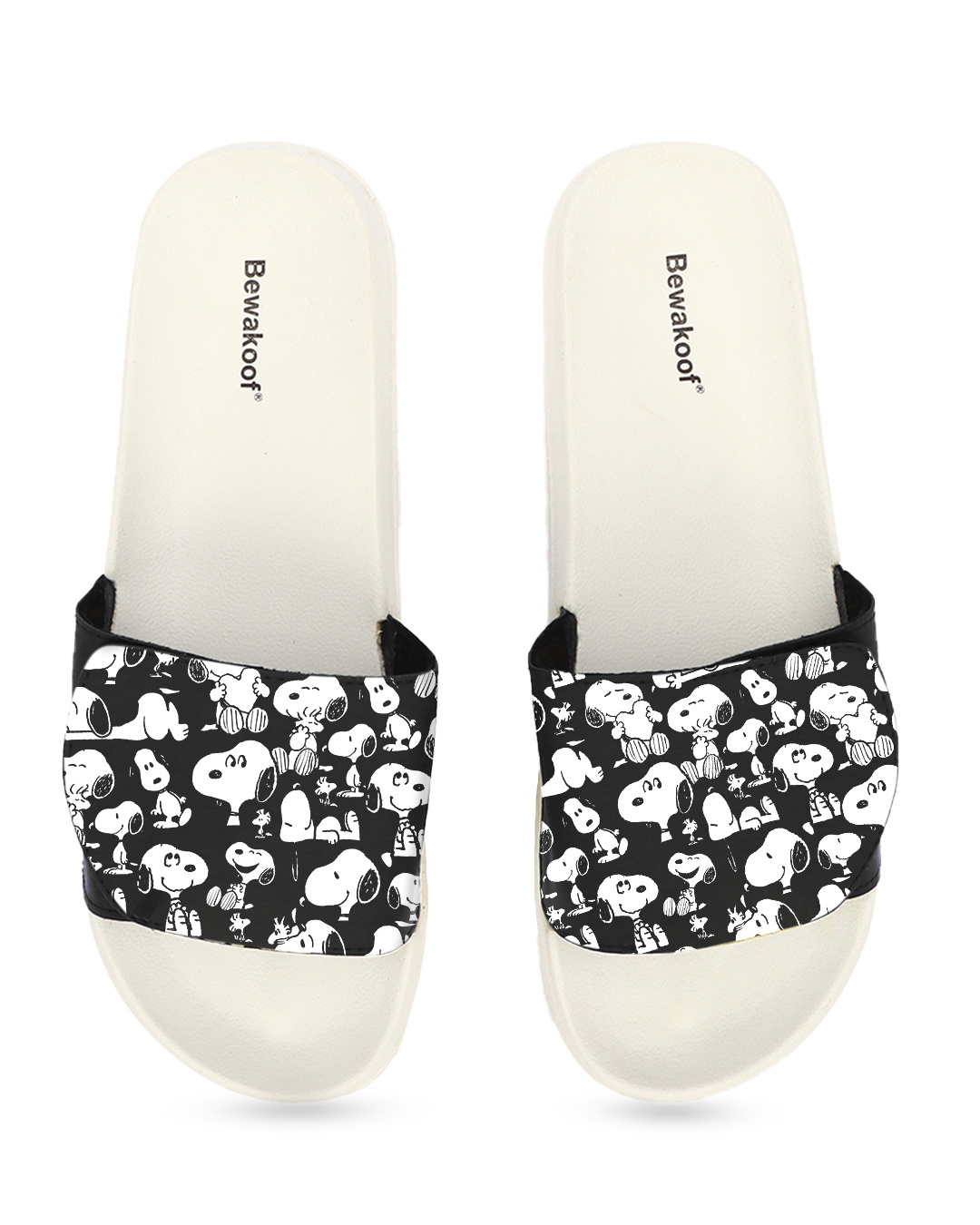 Shop Women's White Snoopy Laughs Adjustable Velcro Sliders-Back