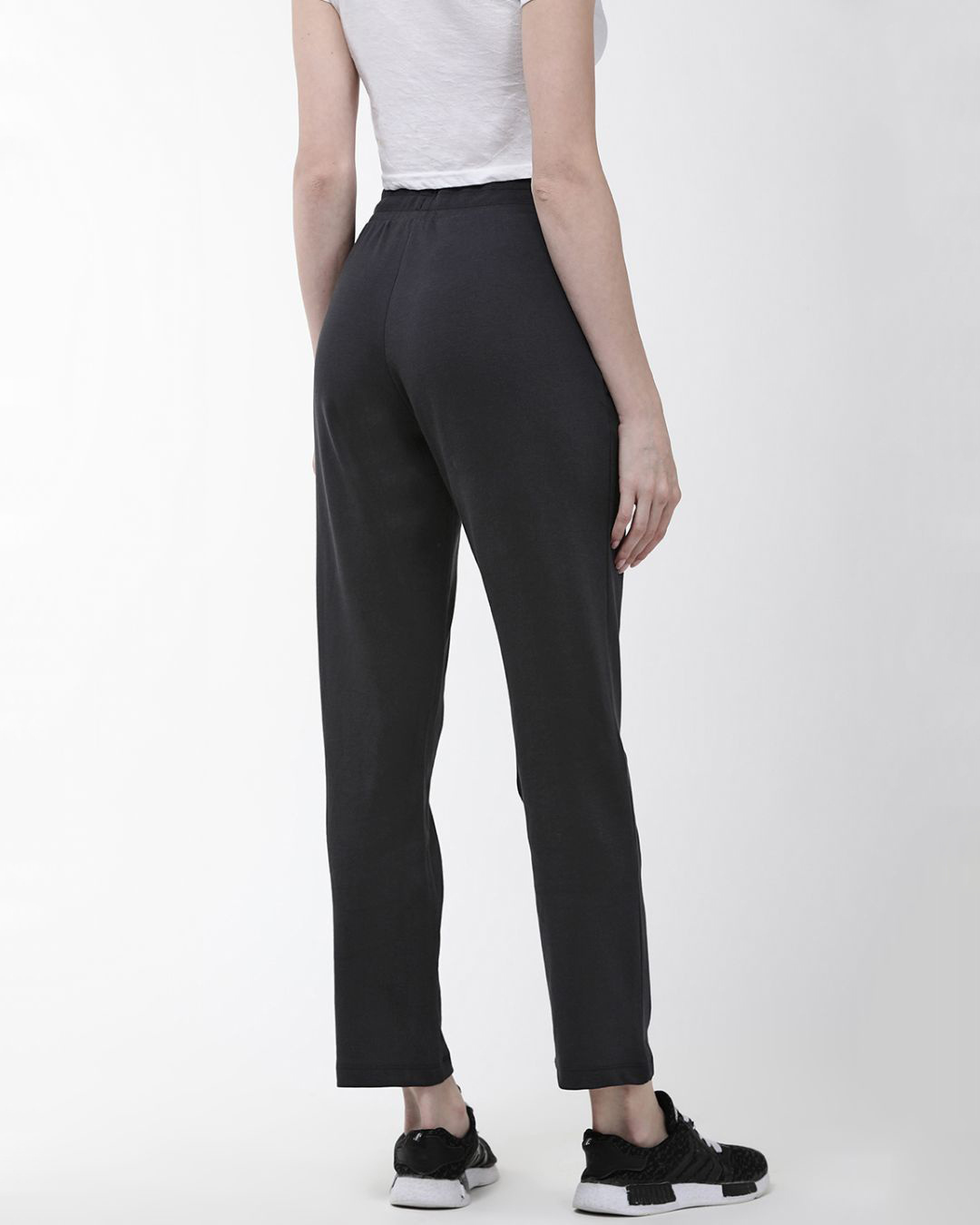 Shop Women's Black Solid Cropped Training Track Pants-Back