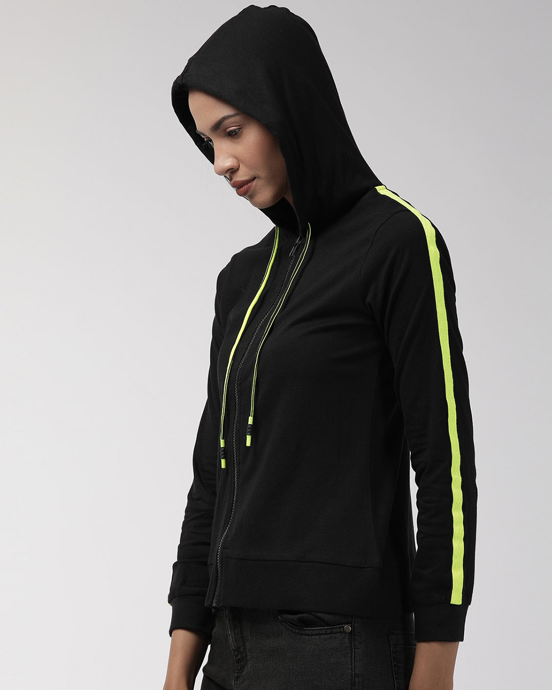 Shop Women's Black Solid Hooded Sweatshirt-Back