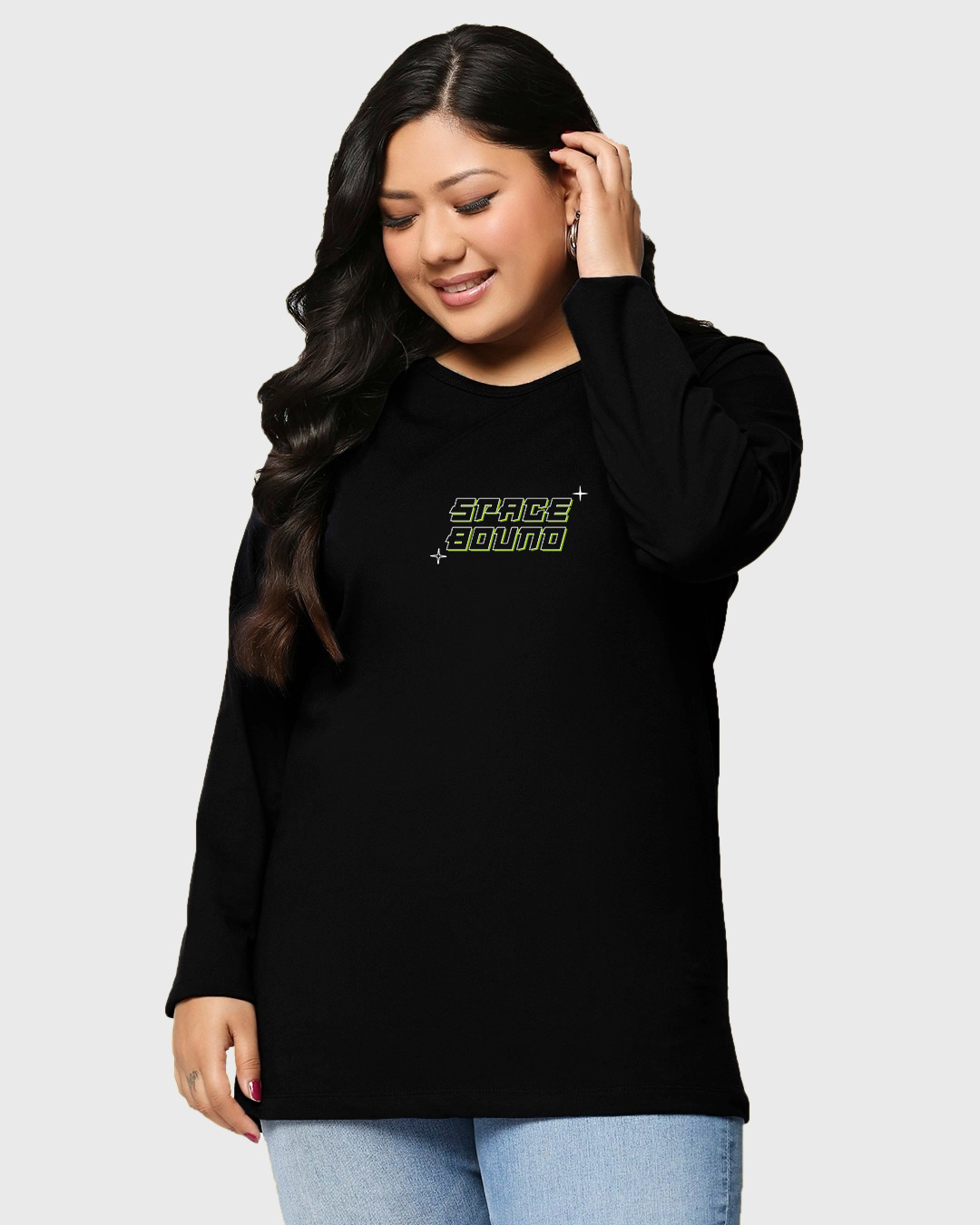 Shop Women's Black Space Bound Graphic Printed Plus Size T-shirt-Back