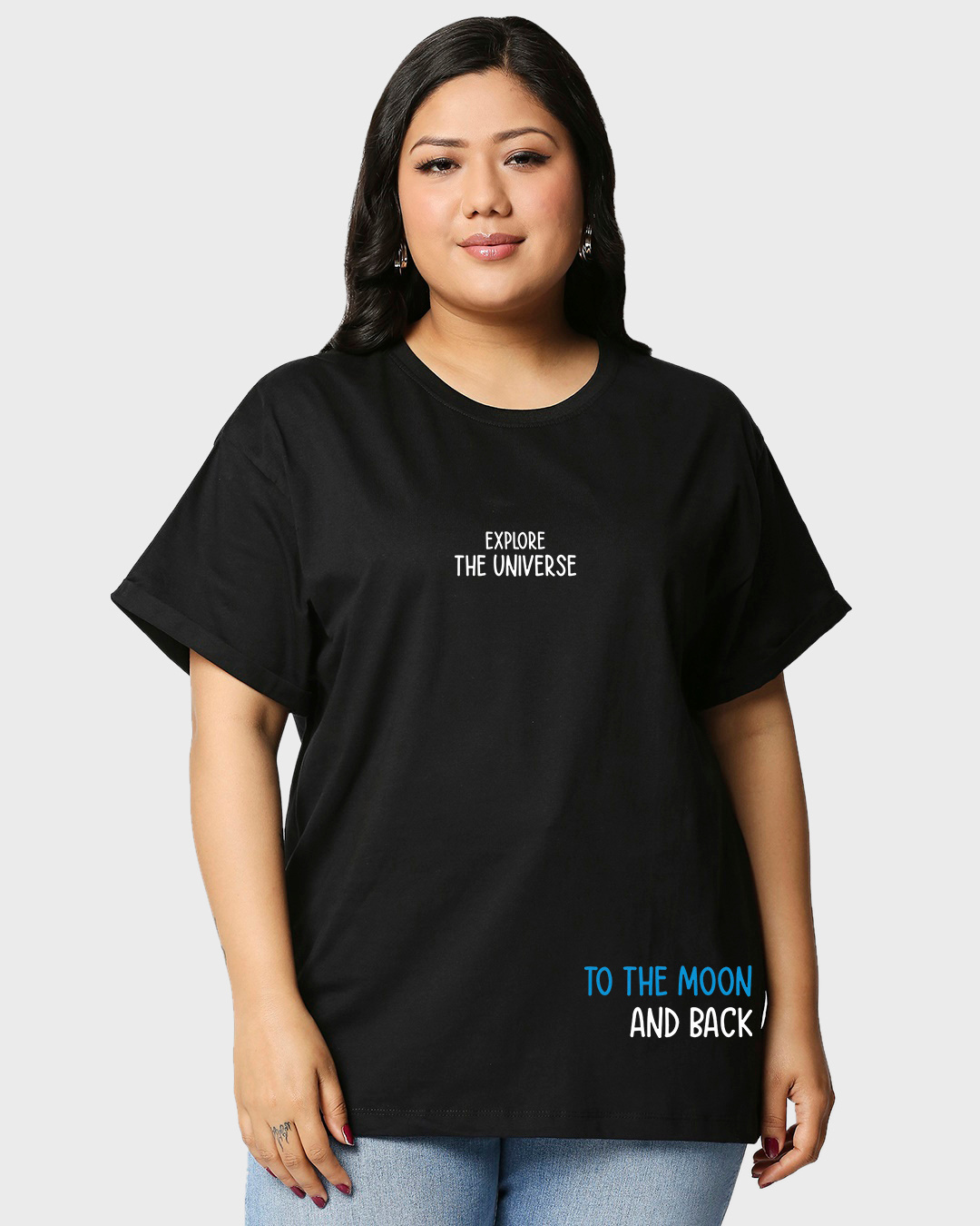 Shop Women's Black Space X Graphic Printed Oversized Plus Size T-shirt-Back