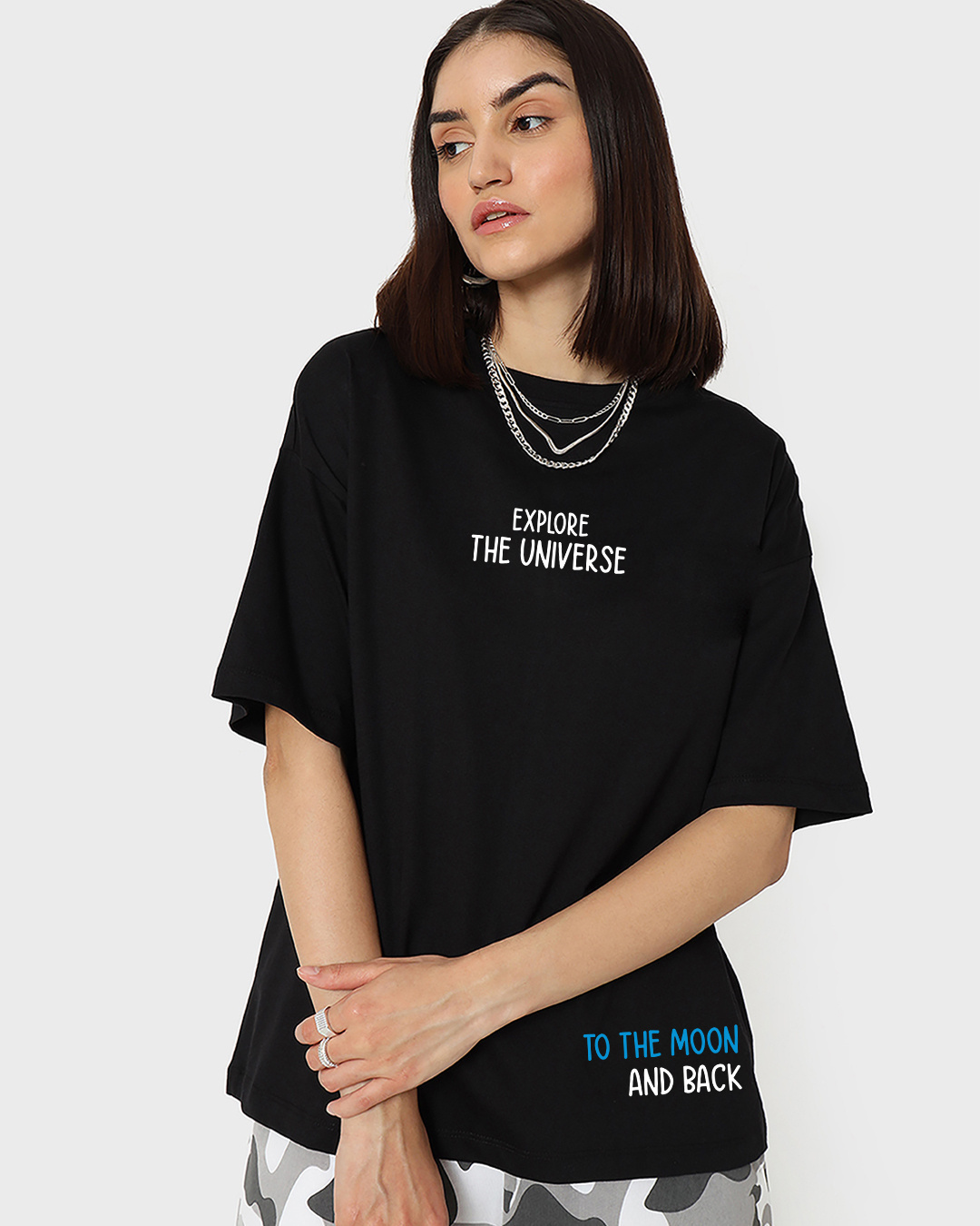 Shop Women's Black Space X Graphic Printed Oversized T-shirt-Back