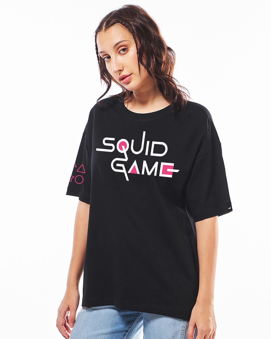 Shop Women's Black Squid game Graphic Printed Oversized T-shirt-Back