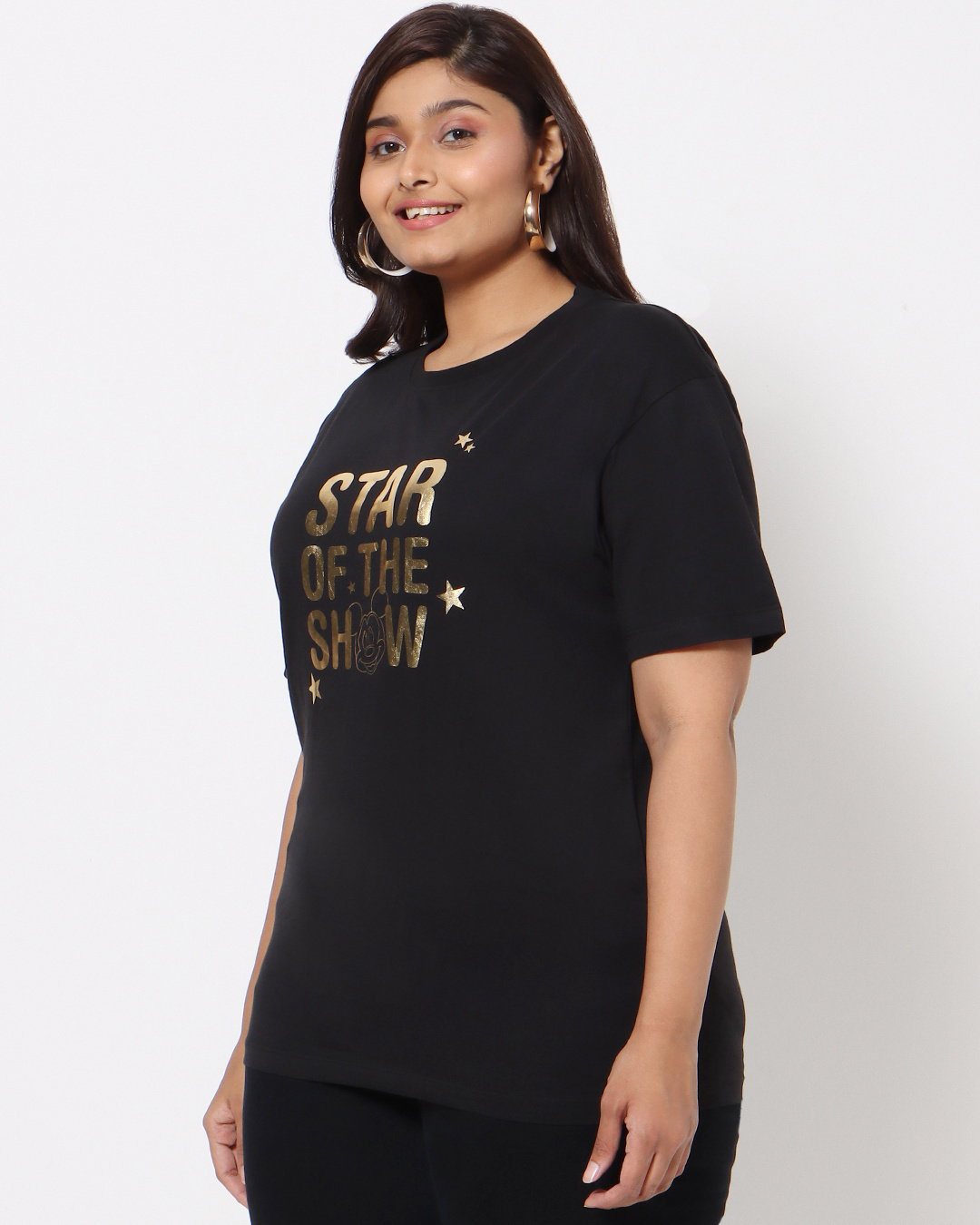 Shop Women's Black Star of The Show Printed Plus Boyfriend T-shirt-Back