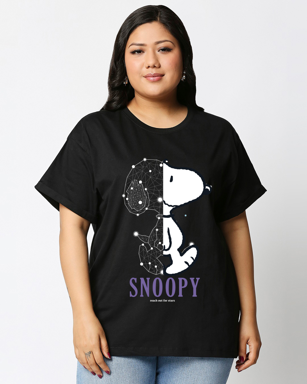 Buy Women s Black Star Snoopy Graphic Printed Plus Size Boyfriend T 