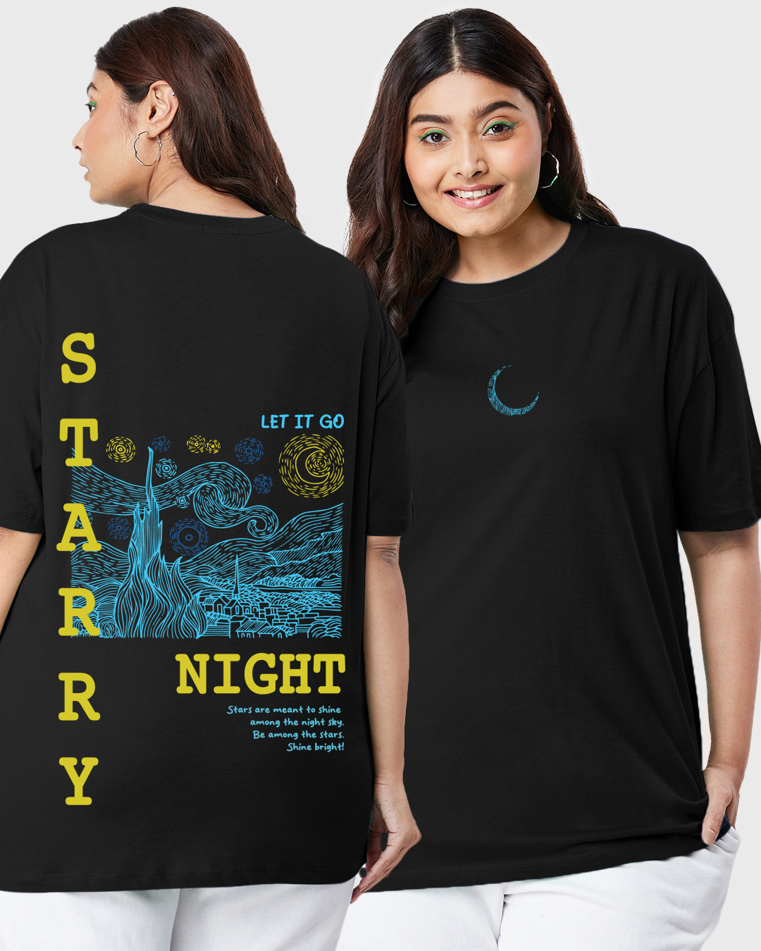 Buy Women s Black Starry Night Graphic Printed Oversized Plus Size T buy-women-s-black-starry-night-graphic-printed-oversized-plus-size-t