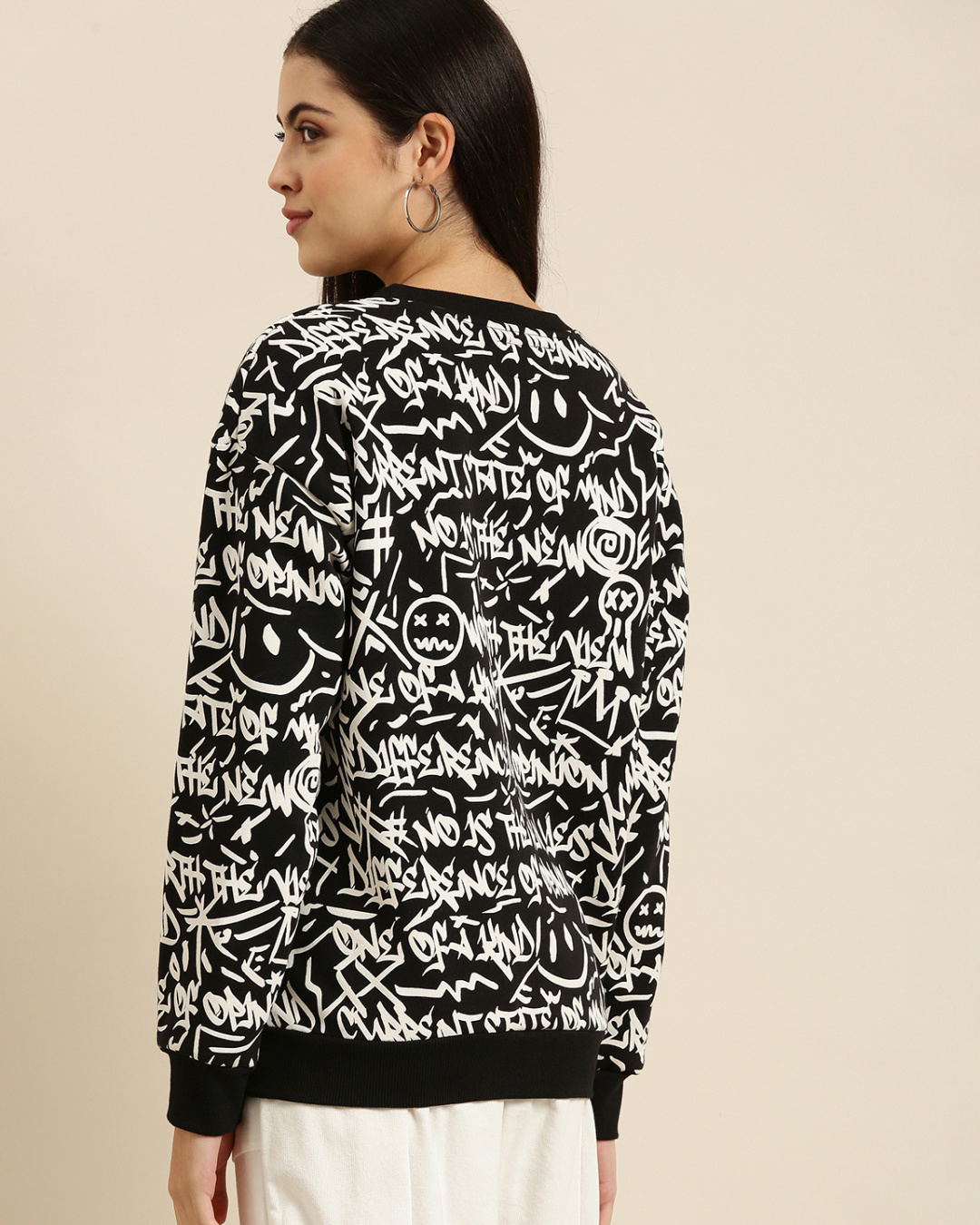 Shop Women's Black State of Mind Printed Oversized Sweatshirt-Back