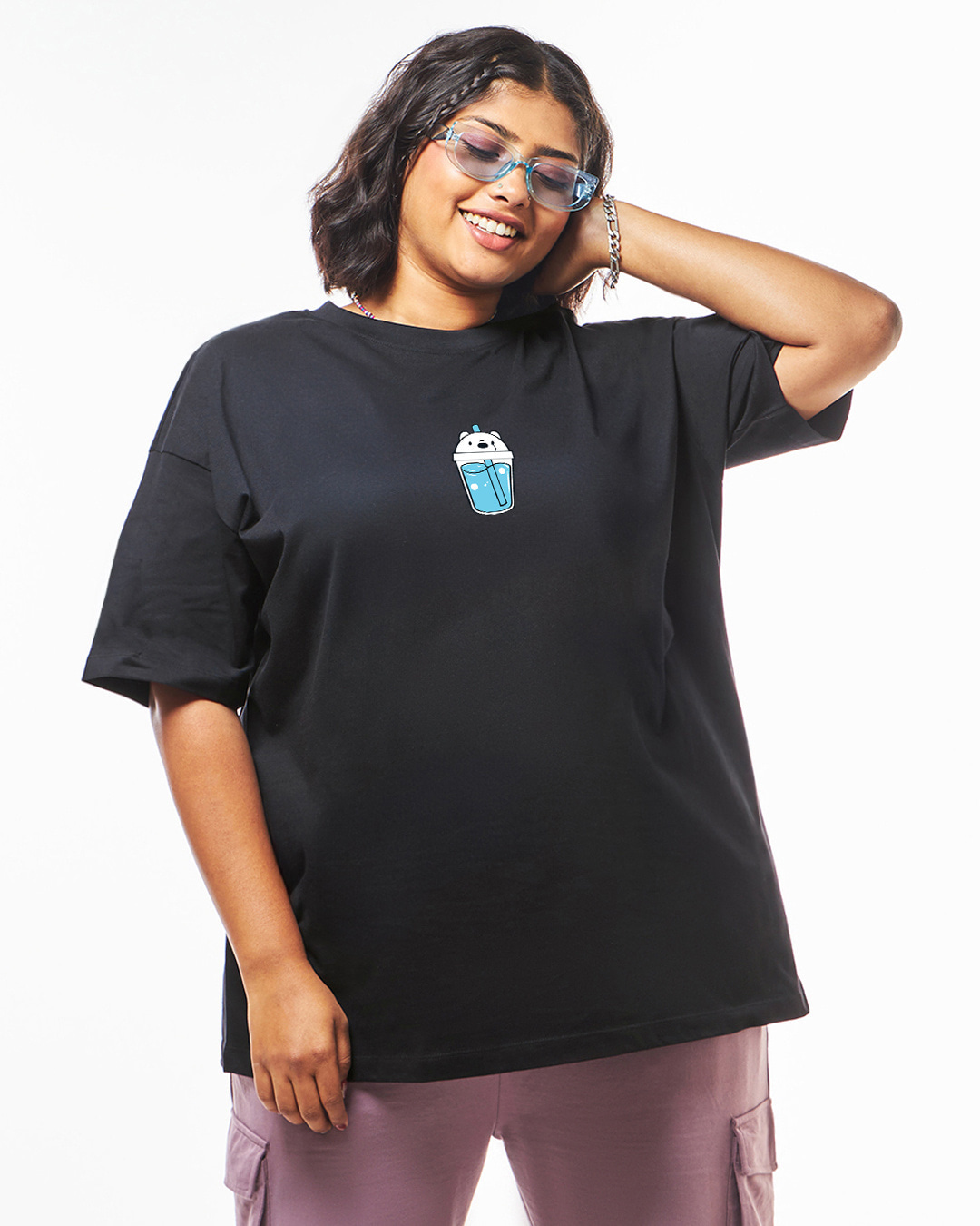 Shop Women's Black Stay Hydrated Graphic Printed Oversized Plus Size T-shirt-Back