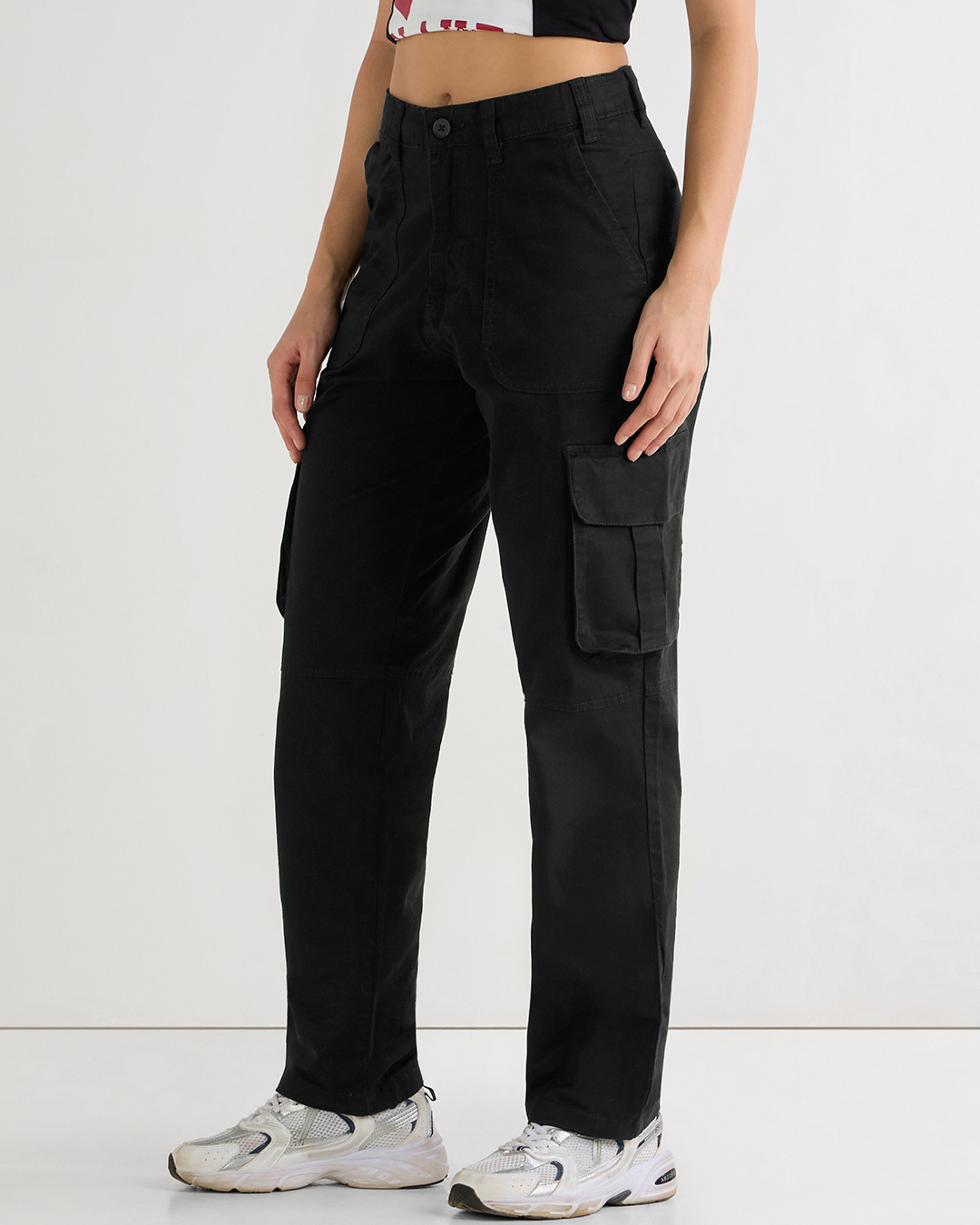 Shop Women's Black Straight Cargo Pants-Back