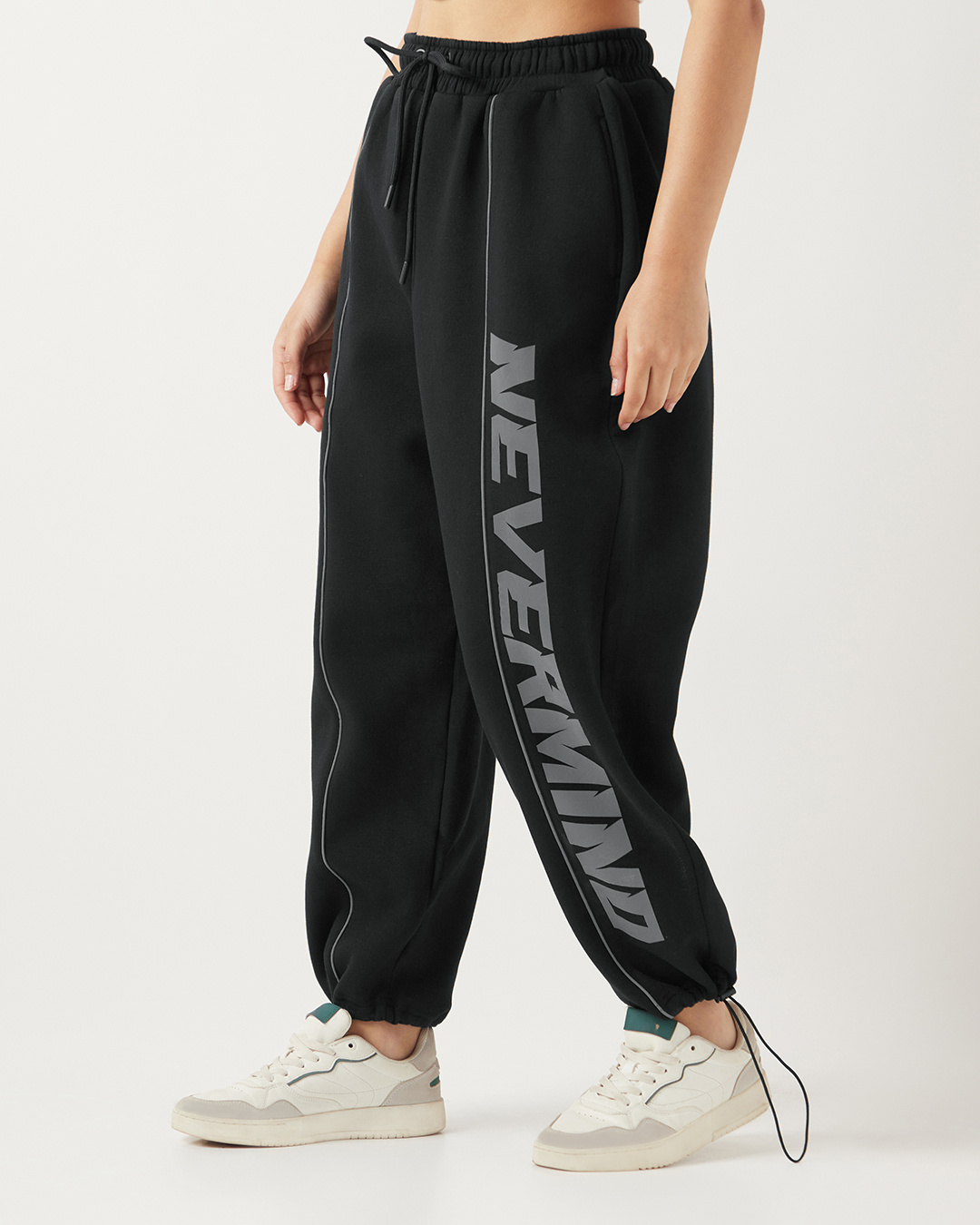 Shop Women's Black Typography Super Loose Fit Track Pants-Back