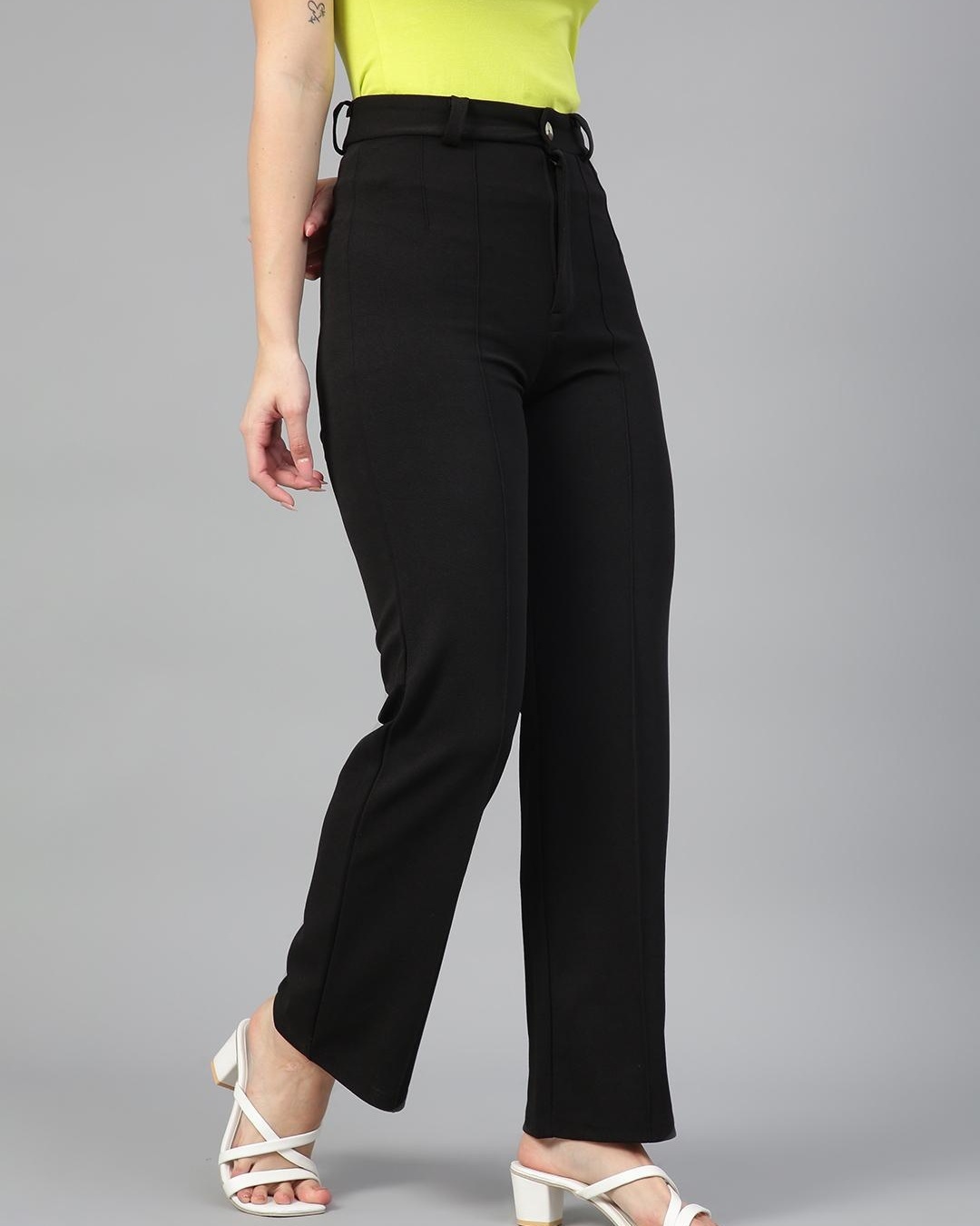 Shop Women's Black Straight Fit Trousers-Back