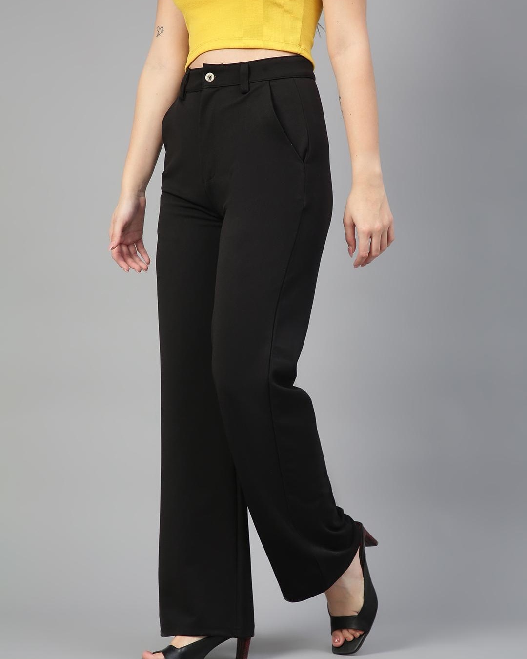 Shop Women's Black Straight Fit Trousers-Back