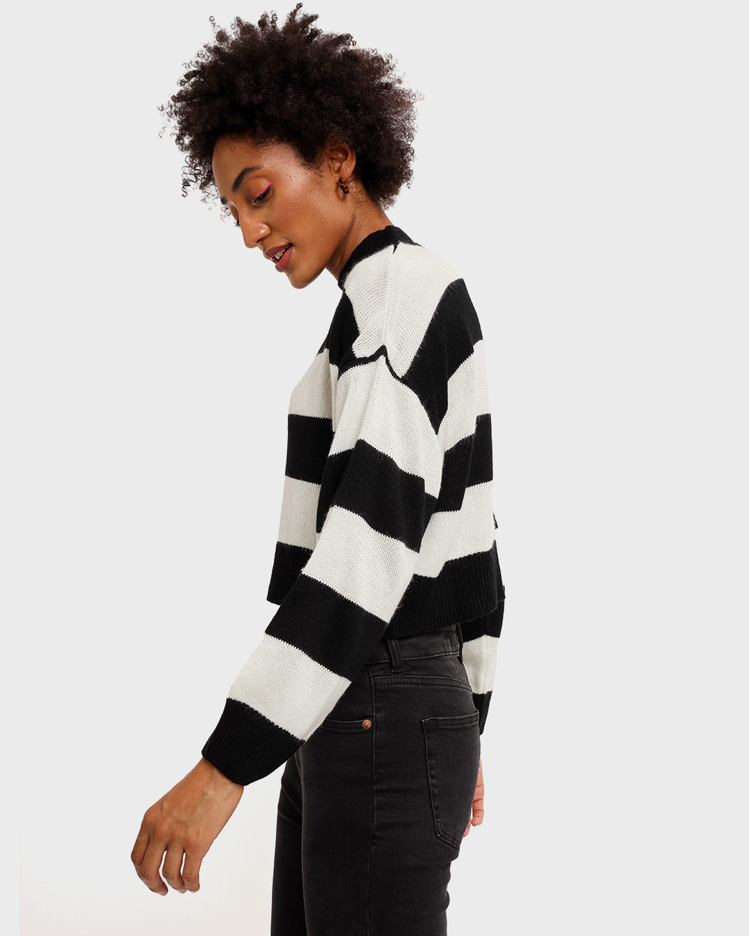 Shop Women's Black Striped Oversized Sweater-Back